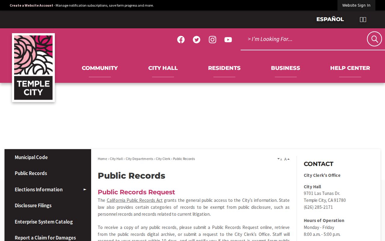 Temple City people search city records categories