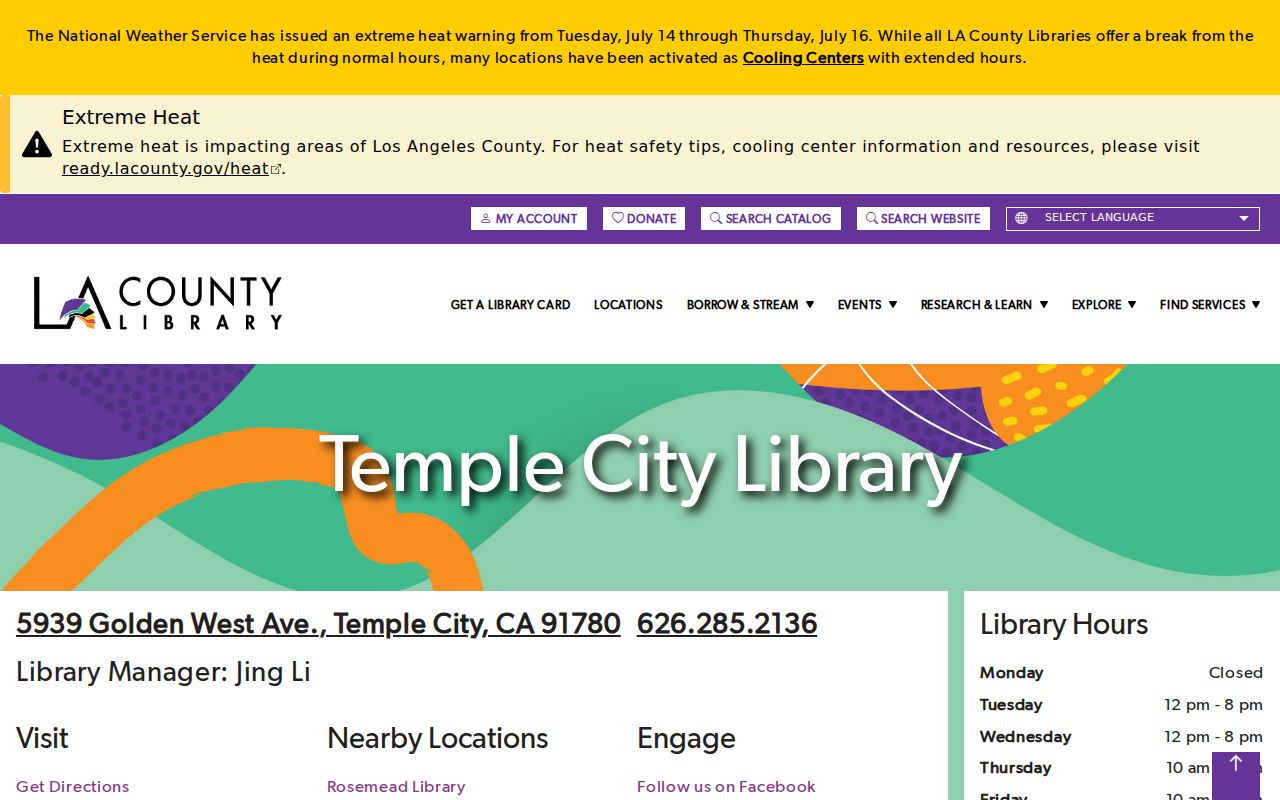 Temple City people directories library branch and local history resources